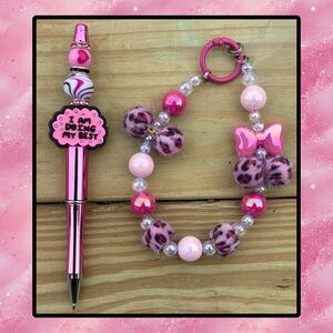 🎀🆕🎀 Pink Leopard Print Keychain & Phone Holder With A Matching DIY Ink Pen